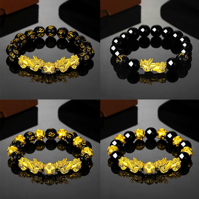 Obsidian Pixiu náramek Divoké zvíře v čínské lidové mytologii Pískové zlato bohatství bohatství náramek pro muže ženy šperky