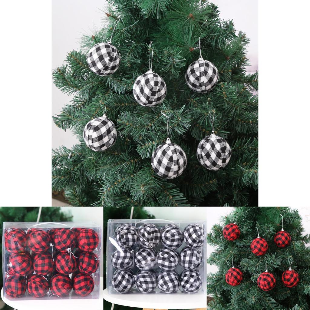 Elegant 7cm Black And White Checkered Christmas Ball Ornament Set For Festive Decor