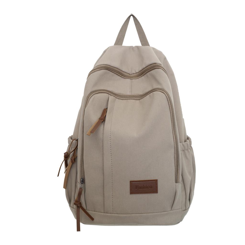 Schoolbag Backpack Women's Fashion Retro American Solid Color Korean Edition Trend Japanese Korean Edition Solid Color Cotton School Bag