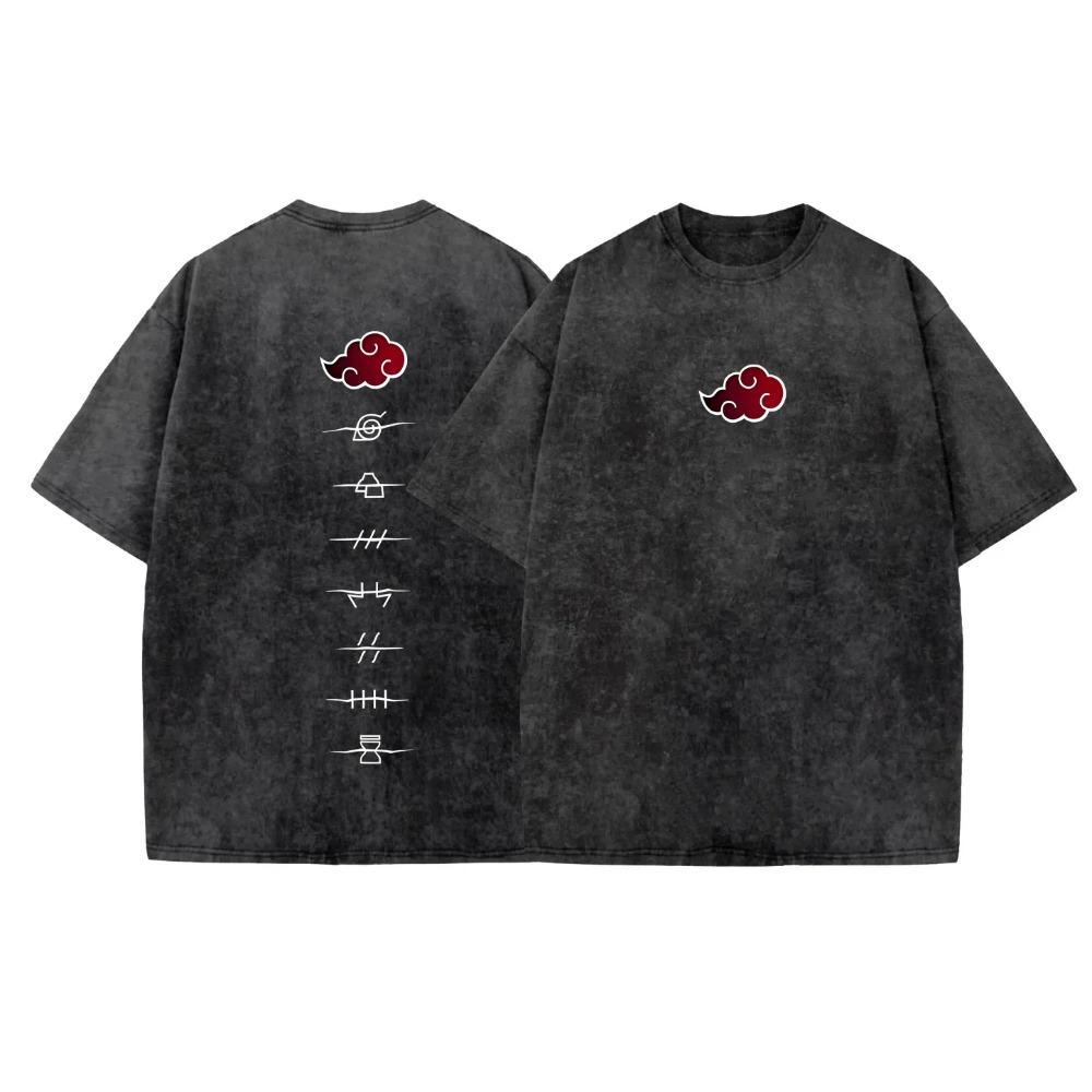 Anime T-Shirt Vintage Cotton Washed T-Shirt Men Hip Hop Streetwear Oversized Women Short Sleeves S