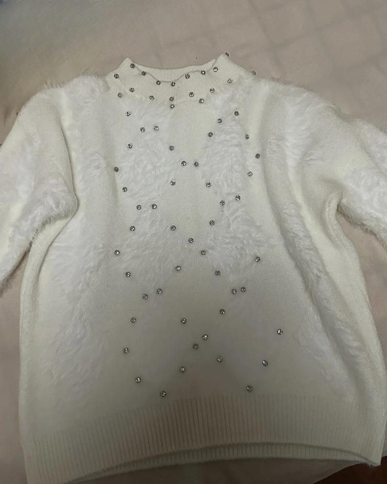 Loose Knit Sweater Women Winter Fluffy Korean Style Diamond Embroidered Casual Clothes