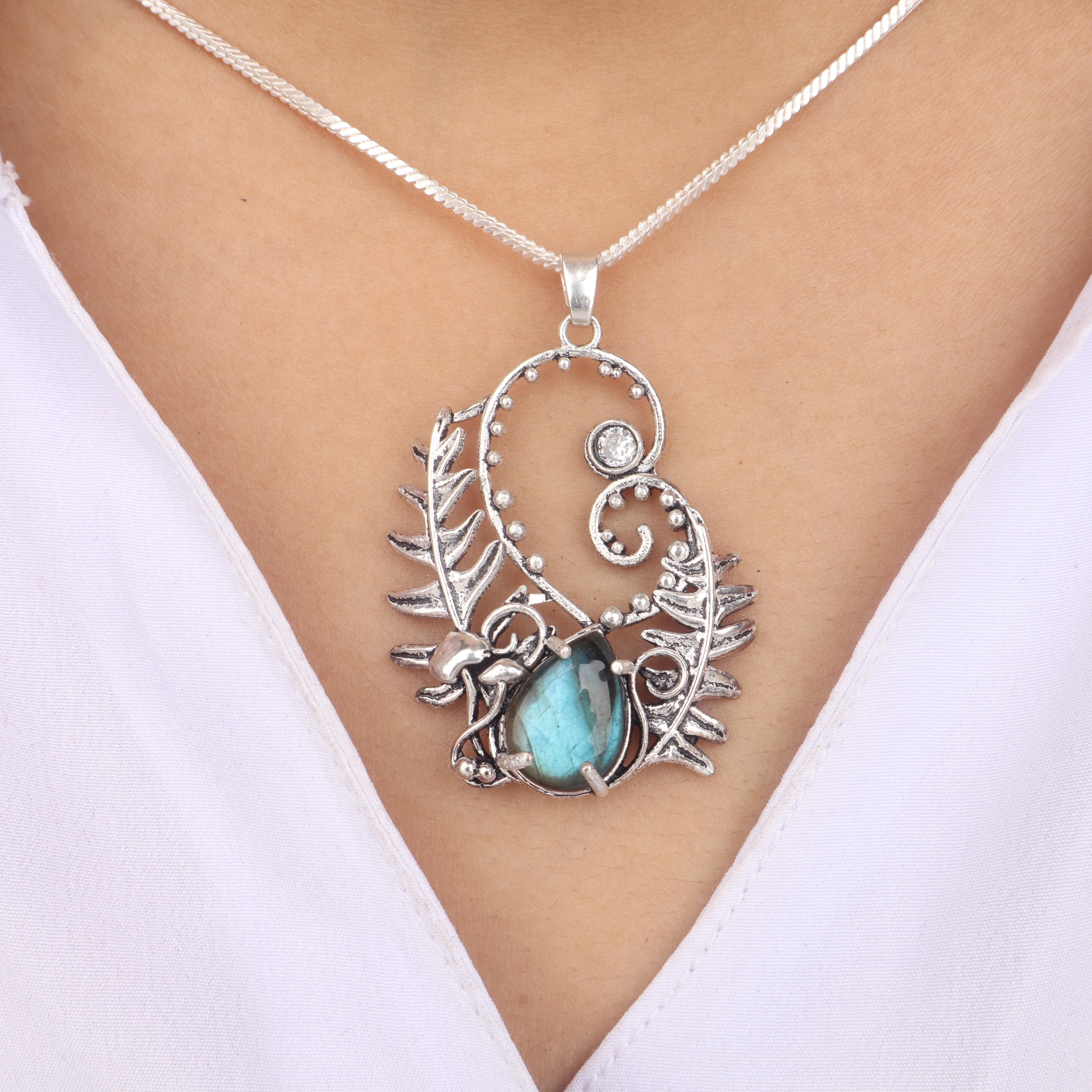 

Натуральний камінь Лабрадорит 925 Срібло Жіночий Ювелірний Дизайнерський Кулон 1,8 Для Дівчини CP-42-26