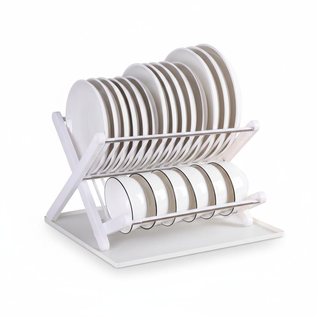 Double Layer Kitchen Dish Rack Foldable No Installation Drainage Storage Utensil Organizer
