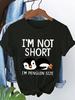 Polyester 100% European and American Penguin Print Round-neck Short-sleeved Women's Top Fashionable Base Layer Aesthetic Clothes