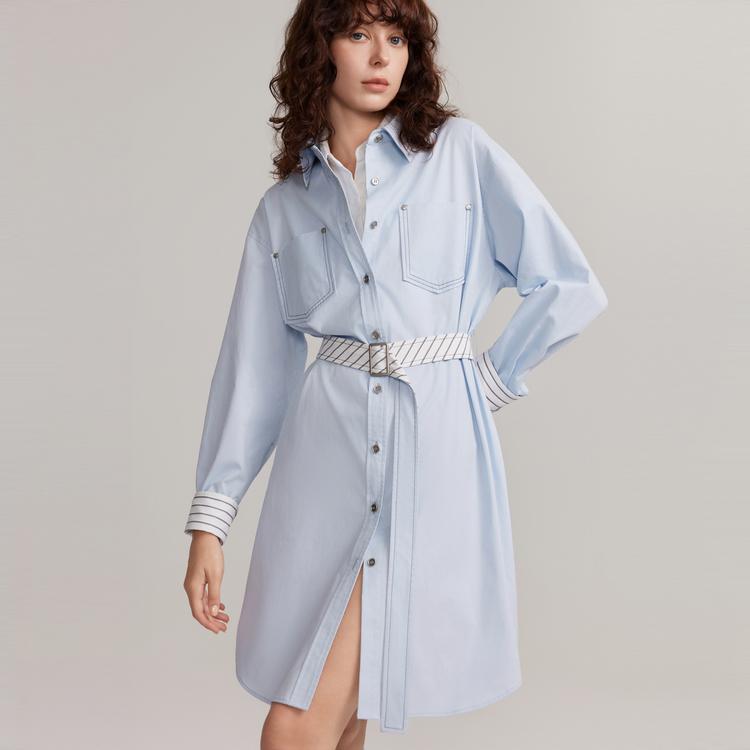 Elle Commuter Minimalist Comfortable Elegant Long Sleeve Dress Women dresses Blue EL40053