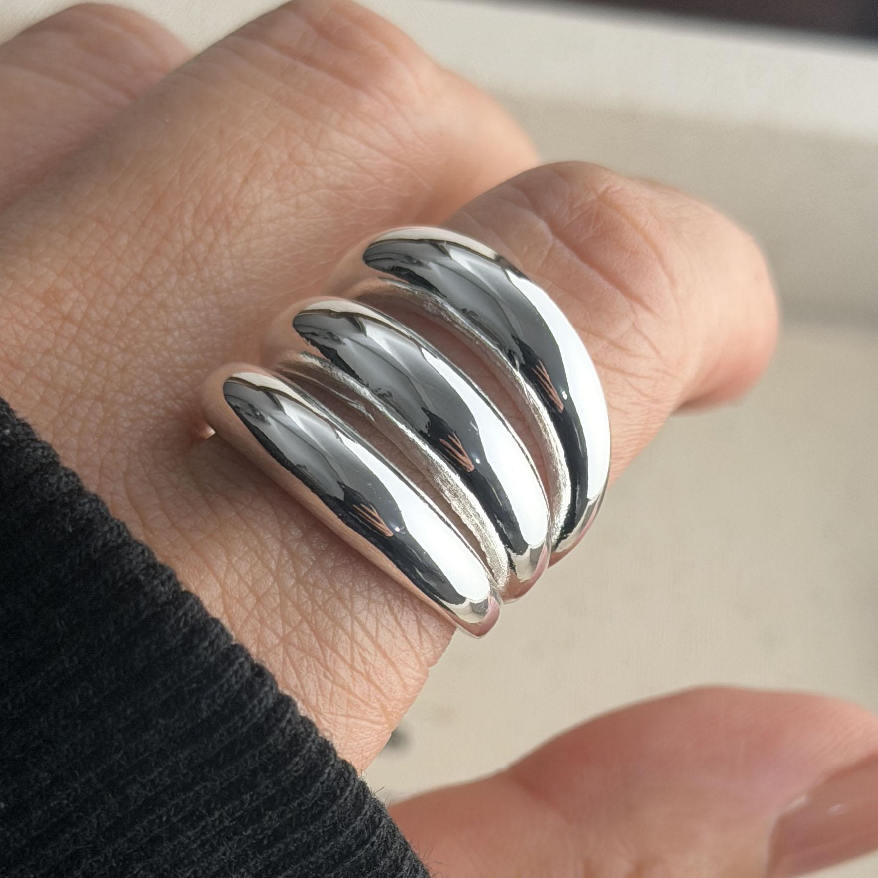 

BF CLUB 925 Sterling Rings for Women Simple Geometric Handmade Irregular Retro Wide Flower Ring Allergy For Birthday Gift resizable