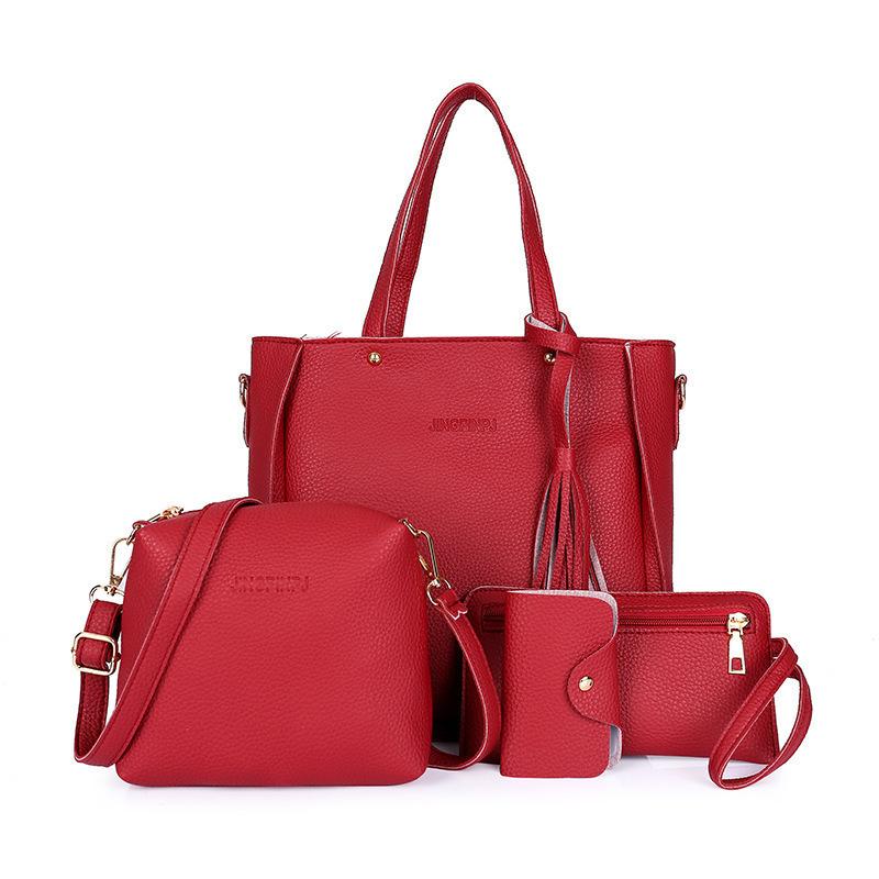 2024 Trendy Child and Mother Bag Four-piece New Korean Version Bucket Tassel Shoulder Bag Handbag Women's Bag Large Bag Messenger Bag