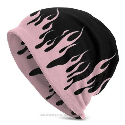 Goth 1980s Subculture Rock Skullies Beanies Caps Pink Flames Knitting Hat Winter Warm Bonnet Hats Unisex Women's Hip Hop Ski Cap