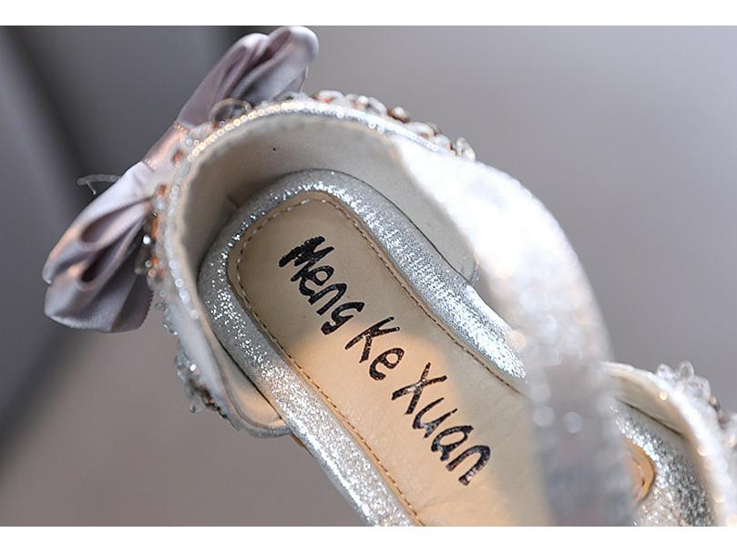 2025 Spring/Summer Girls' Rhinestone Bow Soft Sole Korean Style Leather Sandals