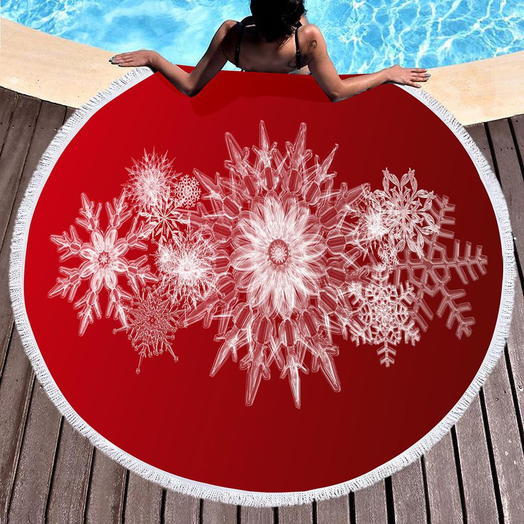 Winter Snowflake Round Beach Towel,Natural Theme White Snowflake Beach Blanket,Quick Dry Towel For Pool Travel Yoga Picnic Sport