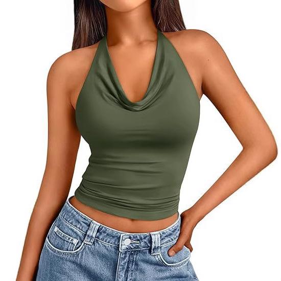 European and American fashion foreign style neck sleeveless sexy vest women's summer slim-fitting off-the-shoulder thin versatile top