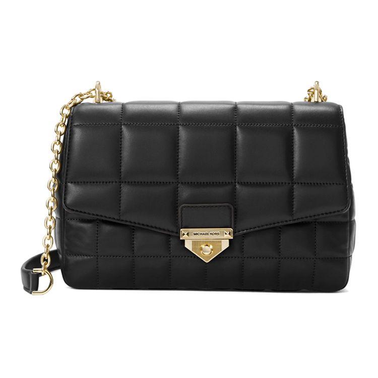 

Michael Kors MK Soho Quilted Gold Buckle Flap Solid Color Chain Leather Handheld Crossbody Shoulder Bag Women Bags Black 30F0G1SL4L-001 Basic Set (Bag+Dust Bag)