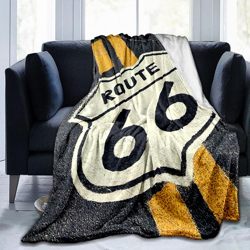 1Pz Coperta con motivo Highway 66, leggera per tutte le stagioni, per casa, ufficio, pisolino all'aperto, coperta multifunzionale