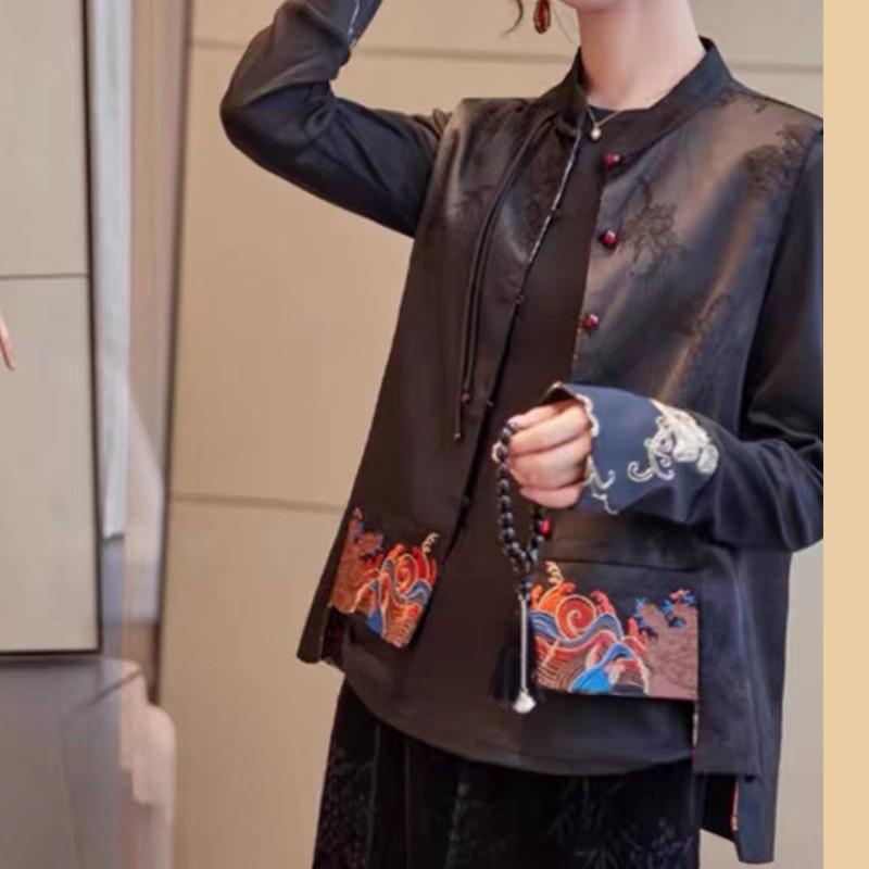 Jarní a podzimní retro čínský styl národní styl výšivky etnický styl tisk oboustranné oblečení módní stojáček krátká vesta pro ženy