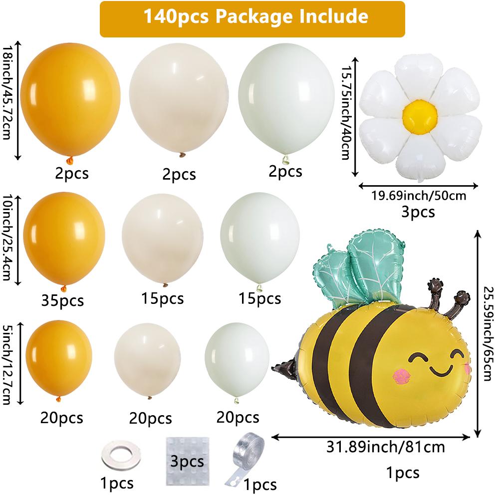 140PCS Bee Themed Balloon Wreath Suitable for Birthday Party Decoration, Summer Party Decoration Supplies