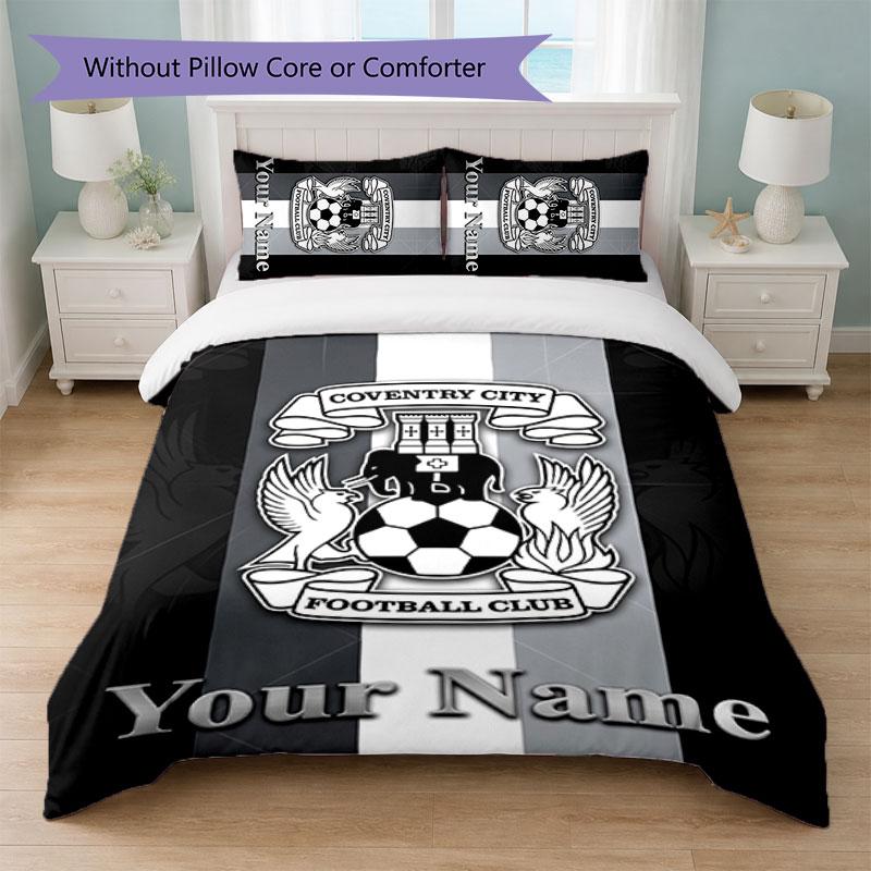 Coventry City FC Benutzerdefinierter Name Text Bettwäsche-Set 1 Bettbezug+2 Kissenbezüge Fußball-Logo Personalisierte Geschenk für Besonderen Anlass Schlafzimmer Dekoration