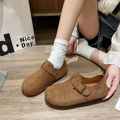 Retro Matte Borken Shoes Women's 2025 Autumn New Flat-bottomed Buckle Casual Inner Height Increase One-pedal Loafers Women