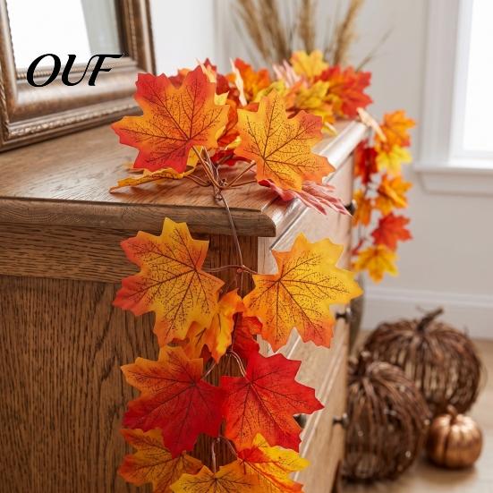 Simulated Foliage for Porch 2Pcs Artificial Fall Leaves Garland, Autumn Maple Leaf Vines Thanksgiving Garland Mantle Decor, Faux Indoor Outdoor