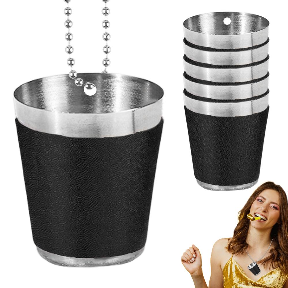 Shot Glasses With Beaded Chain Stainless Steel Wine Necklace Portable Stainless Steel Wine Glasses Set Of 6 For Bachelor Party