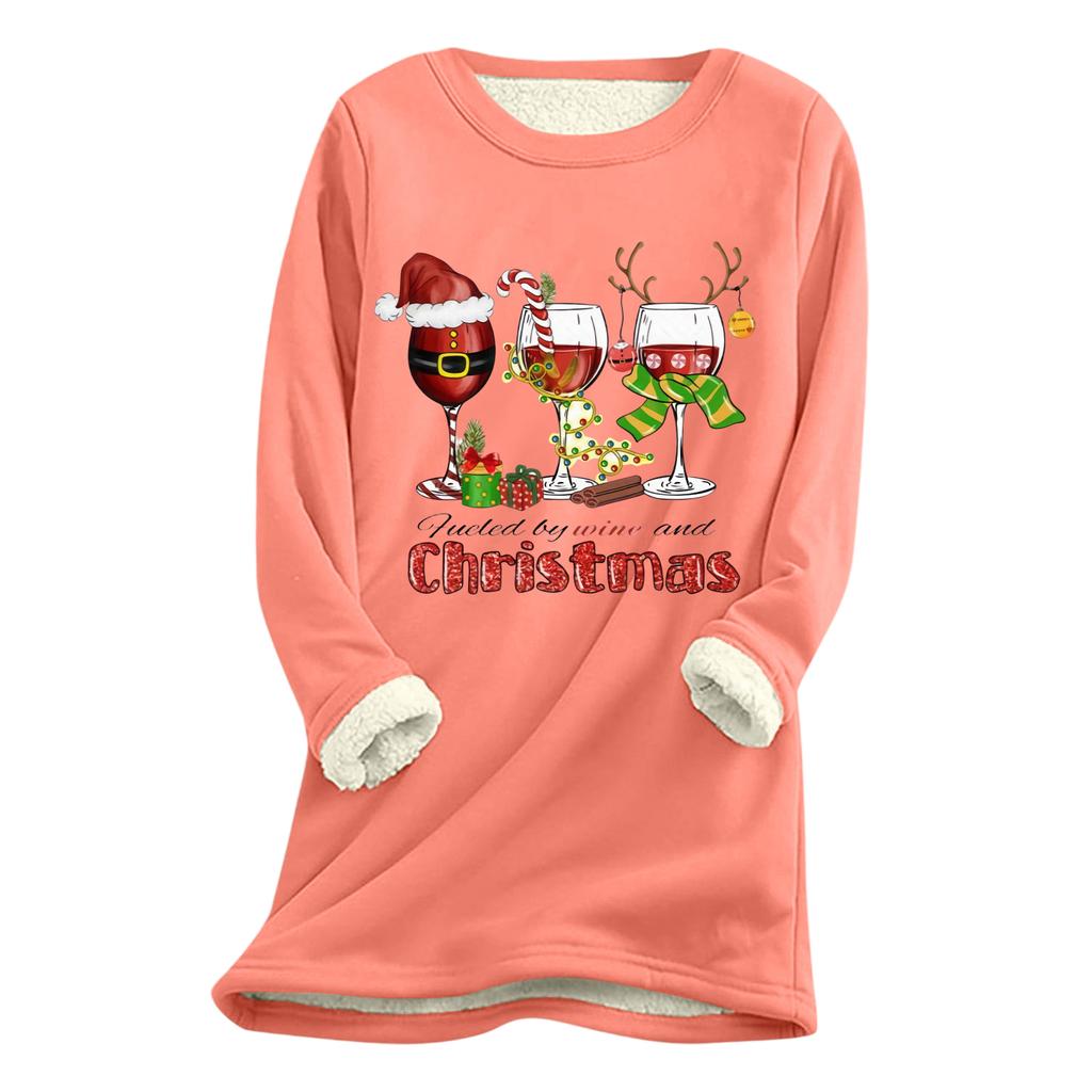 Women's Christmas Print Thick Plush Lambswool Warm Long Top