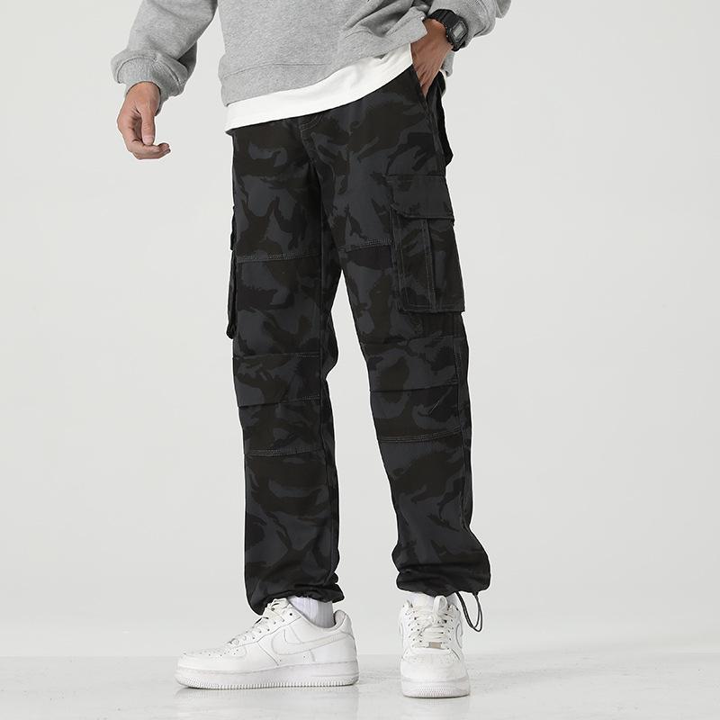 Men's Trendy Fleece-Lined Cargo Pants - Medium-Thick, Multi-Pocket, Plus Size, Loose Straight-Leg for Autumn/Winter