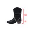 Fashion Vintage Pointed Toe High Heel Western Cowboy Boots Women 2025 Winter Comfort Side Zip Ankle Boots Metal Chain Designer Shoes