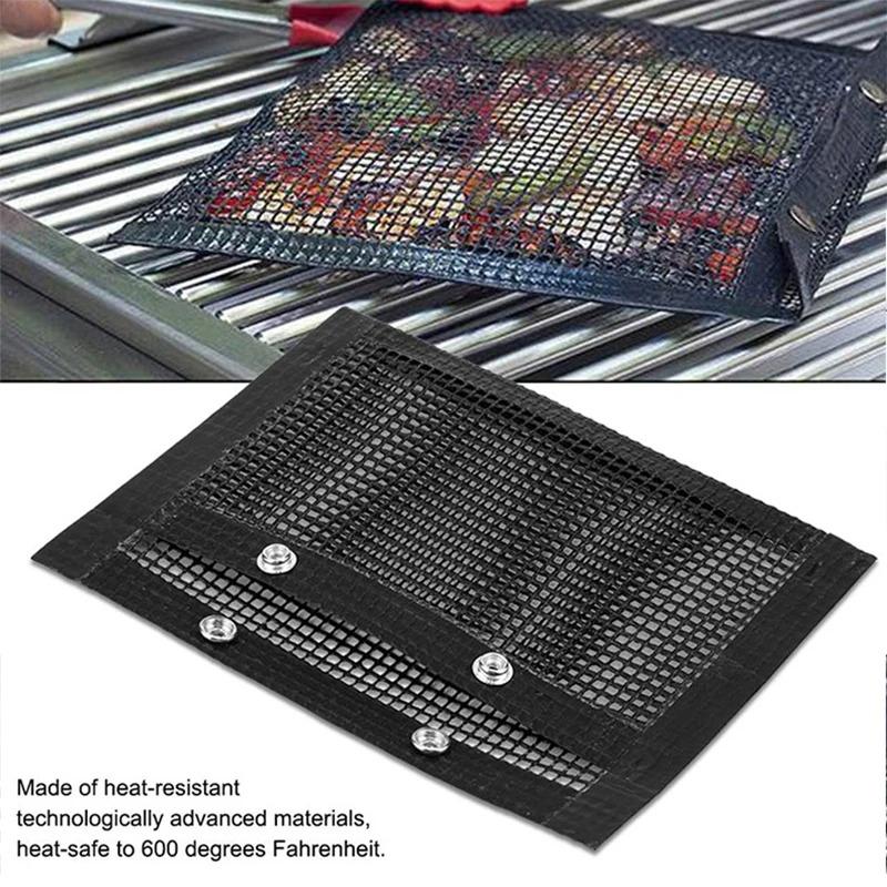 Non-Stick Mesh Grill Bag Barbecue Mat Reusable BBQ Grill Mat Vegetable Meat Cooking Pouch Heat Resistant BBQ Accessories Tools