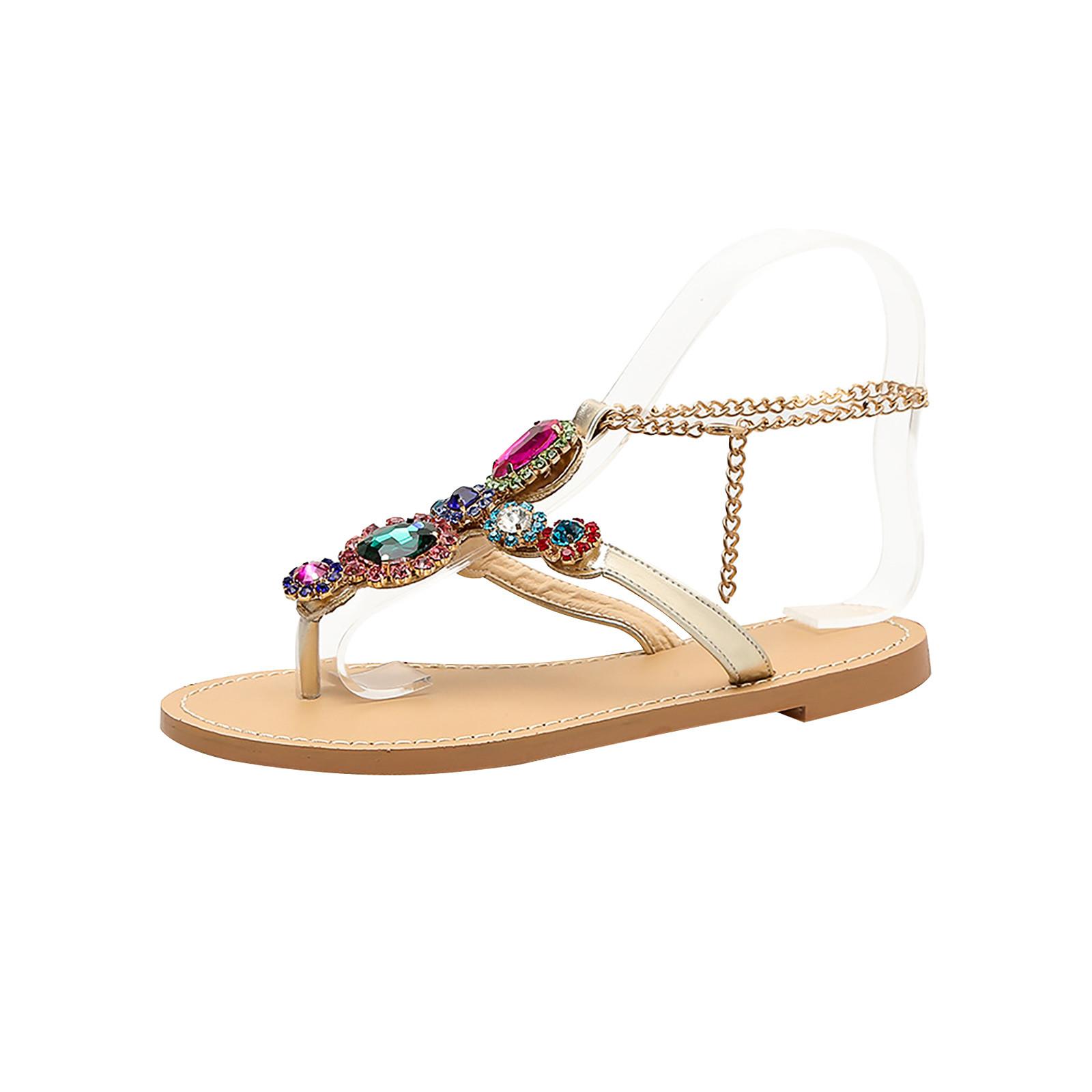 

Женская обувь в стиле бохо, стразы, цепочки, гладиаторы, плоские шлепанцы с кристаллами, сандалии