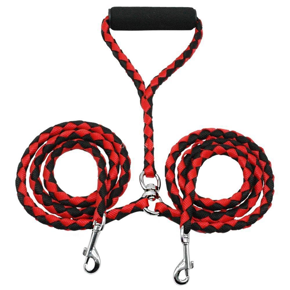 One drag two double head pet double leash dog leash braided braid PP round rope dog leash dog chain