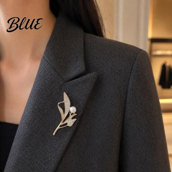 Durable Lapel Pin Ear of Wheat Faux Pearl Brooch Rhinestone