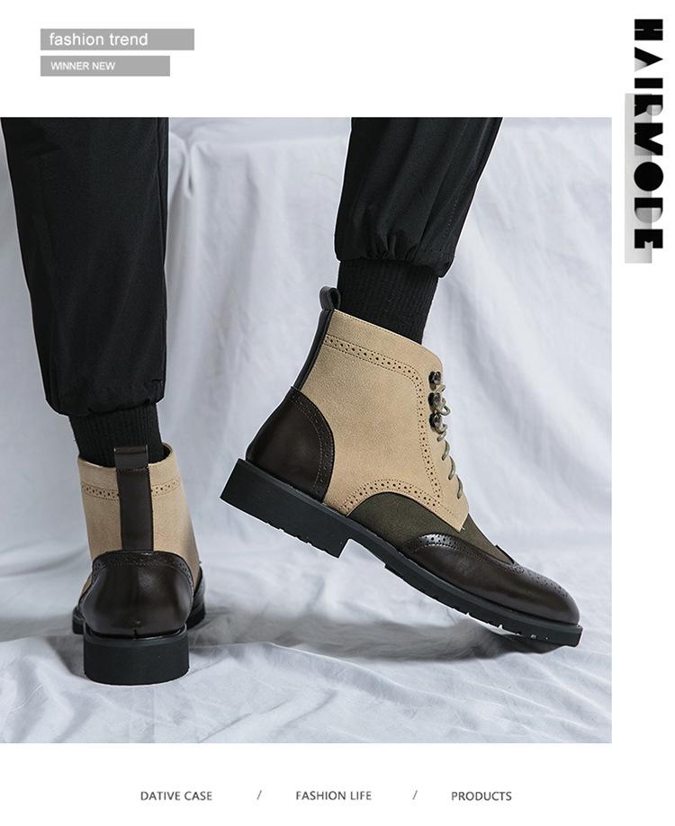 Men's Retro Green Leather High-Top Martin Boots with Pointed Toe