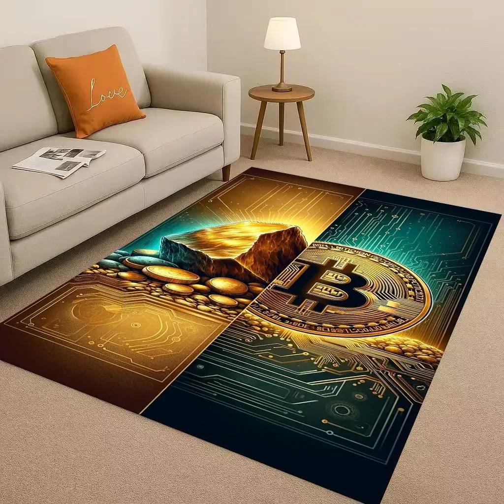 HD Rich BTC Bitcoin Circuit Board Art Cartoon Living Room Non-Slip Area Rug Carpet for Bedroom Playroom Sofa,Home Decor Doormat