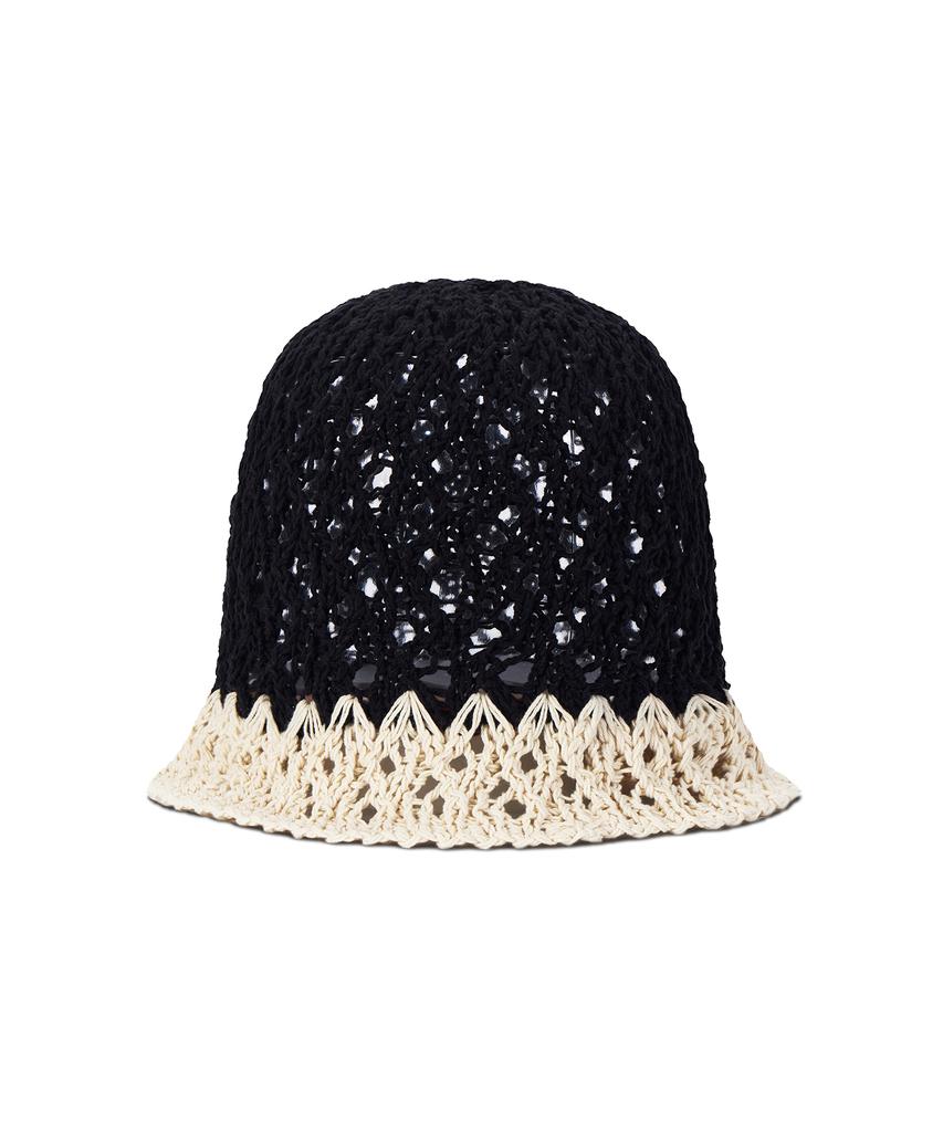 Bajal Metal Tip Crochet Two-Tone Bucket Hat Black