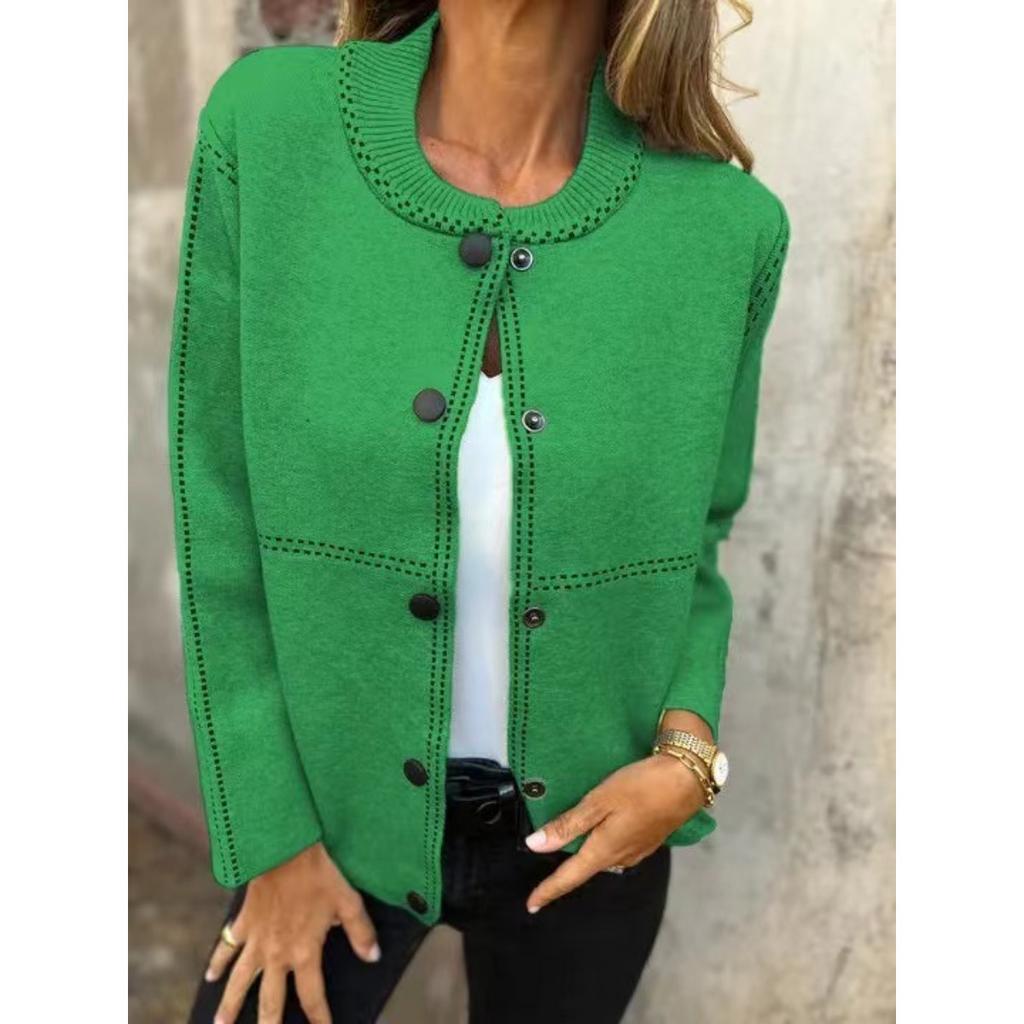 2025 Autumn Winter New Striped Loose Round Neck Button Long Sleeve Versatile Sweater Coat for Women