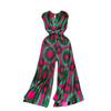 Holiday Ins Wear Women's Fashion Fancy Sleeveless V-neck Lace Up Waist Trimming Printing Loose Wide Leg Pleated Jumpsuit
