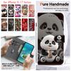 Handmade PU Leather Flip Case for iPhone X/11/12/13/14/15/16/17 Series - Anti-Slip Shockproof Cover with Wrist Strap & Heart/Rose Cat Designs