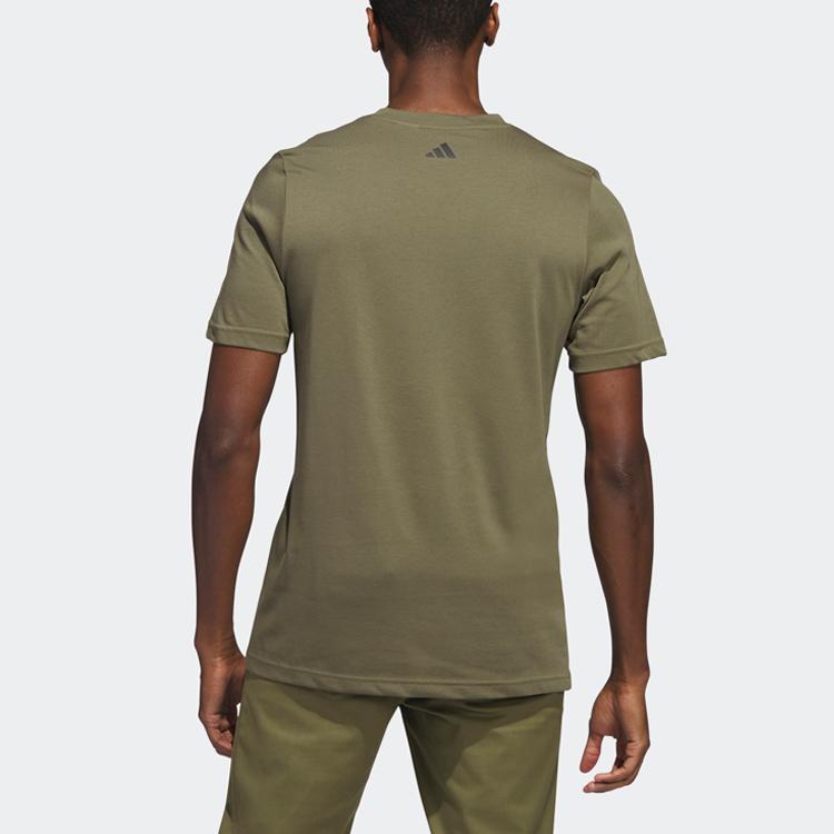 Adidas Embroidered Letter Crew Neck Sports Tee Men Tops Rock-Olive-Green HR7987