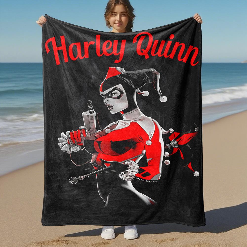 1pc Harley Quinn gun jester Outdoor Blanket - Throw Blanket, Soft , Flannel Blankets, Living Room, Travel, Camping-1102180
