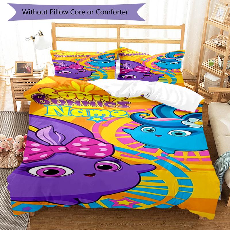 3pcs Custom Name Sunny Bunnies Bedding Set Duvet Cover Closure Includes 1 Duvet Cover & 2 Pillowcases, Soft and Comfortable for All Seasons.