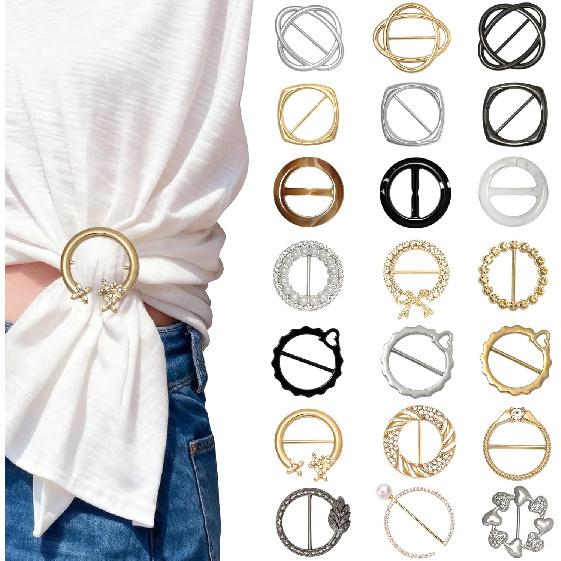 21Pcs Women Shirt Clips,T-shirt Clip clothespin,Scarf Ring and Ladies Slides for Scarves,Dress Corner Knot Buttons,Ladies Fashion Metallic Gold and