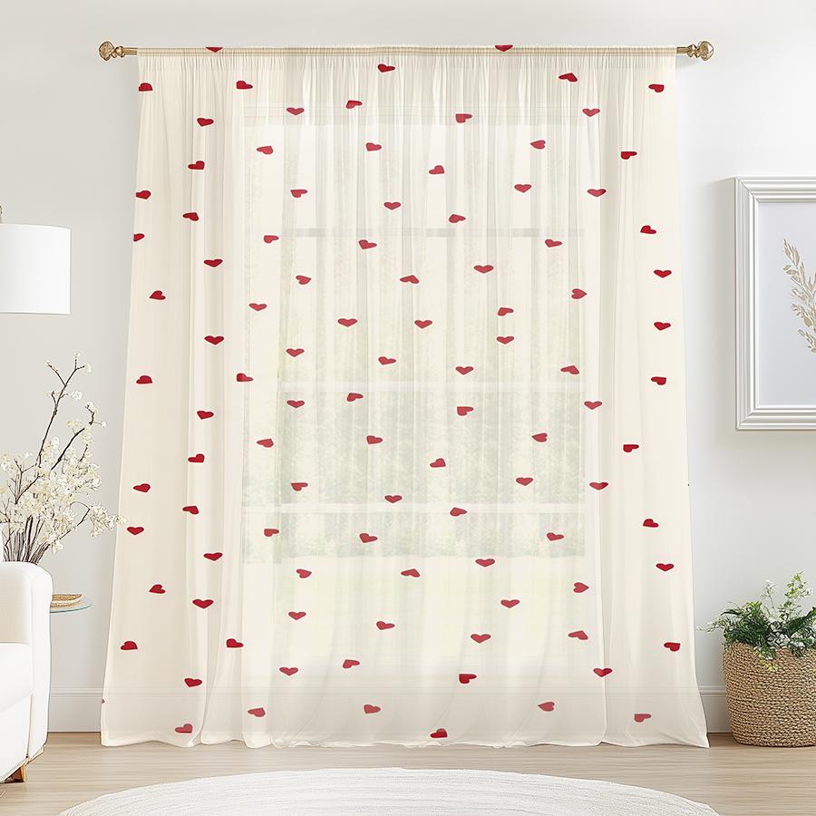 1PCS rice white background red heart gauze curtain simple romantic style   Valentine's Day   bedroom living room   curtains