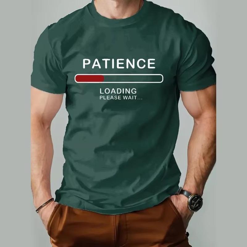 3D Digital Letter Printing Men's Fashionable Simple Style Short Sleeved Shirt Casual Pure Cotton Round Neck T-shirt