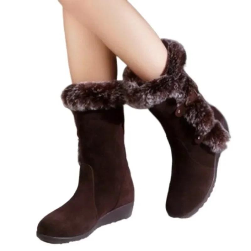 Móda 2024 Horký výprodej Dámské boty Do půli lýtek Dámské boty Klasické Sněhule Dámské Kulatá špička Nazouvací Klínky Teplé Boty plus size Dámské