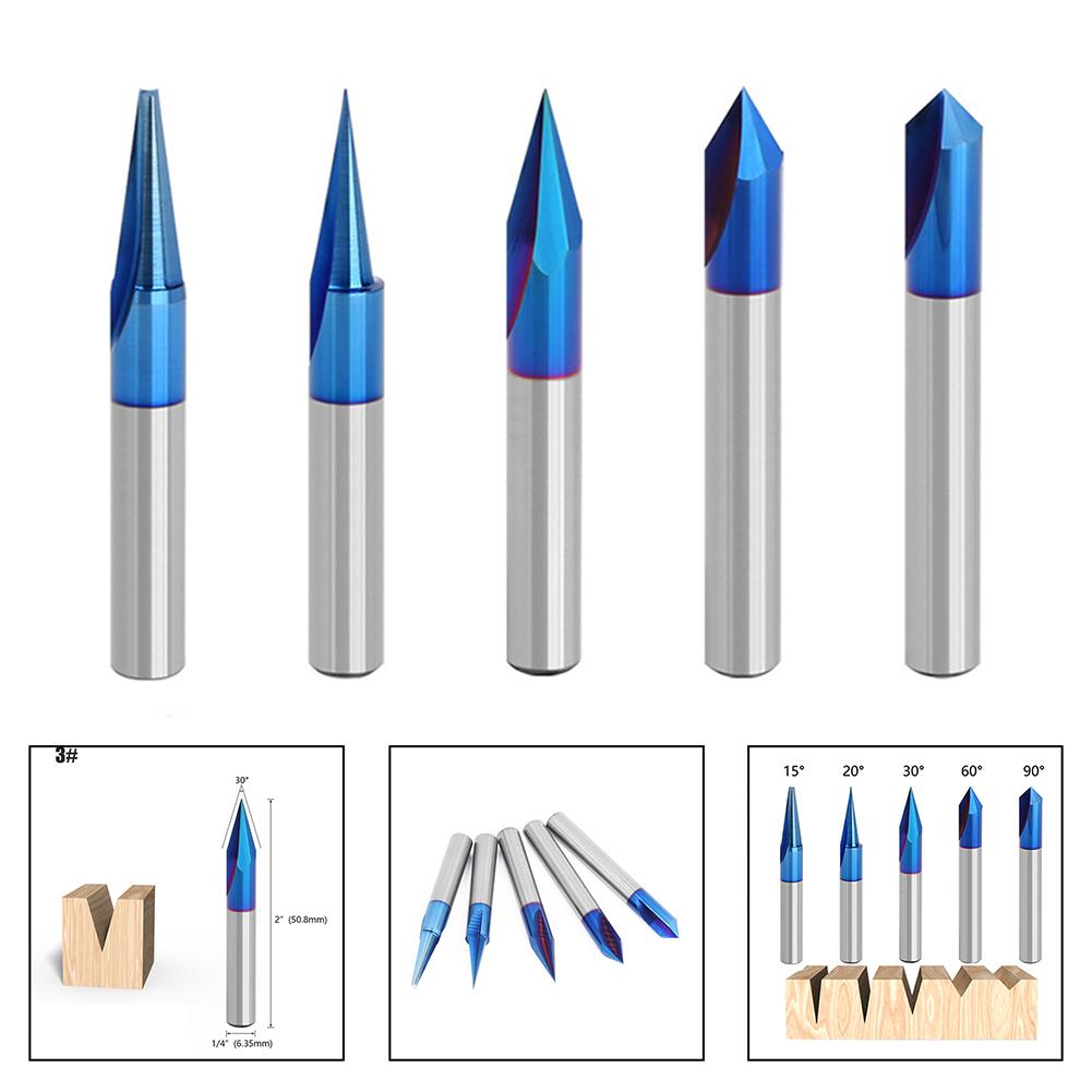 5 ΤΕΜ Δρομολογητής με Αυλάκωση V Σετ Δρομοκοπτών CNC για Ξυλογλυπτική 15/20/30/60/90 Μοίρες Φρέζα Λοξοτομής Δρομοκόπτης Ξυλουργικής