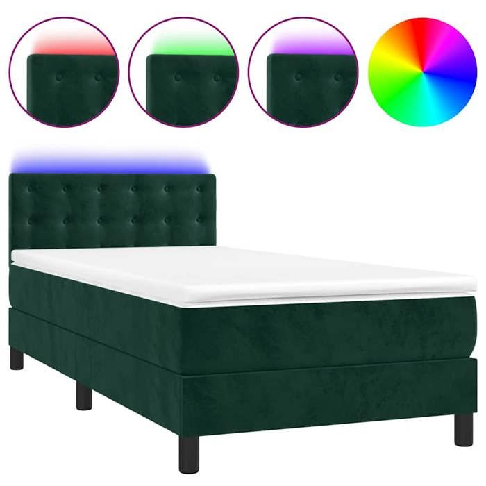 Maison Exclusive - Sommier à lattes de lit avec matelas et LED Vert foncé 90x200cm