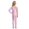 Girls Cat Cosplay Leotard Jumpsuit Sparkly Rhinestones Asymmetrical Sleeves with Tail Long Pants and Bowtie for Halloween Costume Party