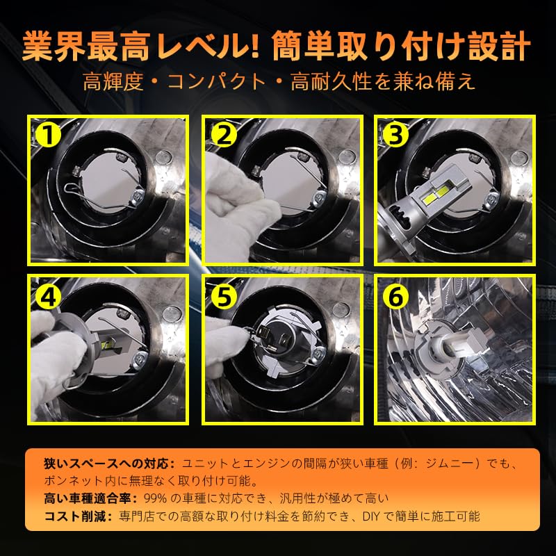 CAMOTO H4 LED Headlight 32 CSP Easy Compatible with 12V Set of Vehicle Inspection 50W LED Bulbs with Long Life for Cars and L1 Series Bulbs, Hi/Lo,