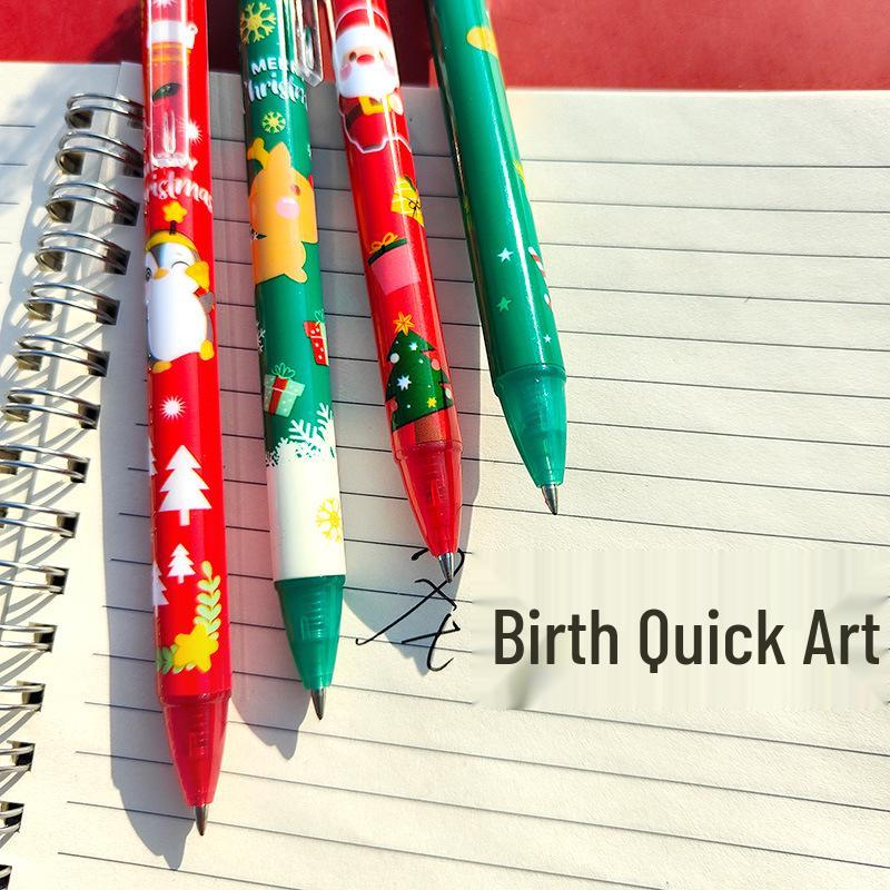 Christmas Black Ink Push-Action Pen for Student Exams and Office Use