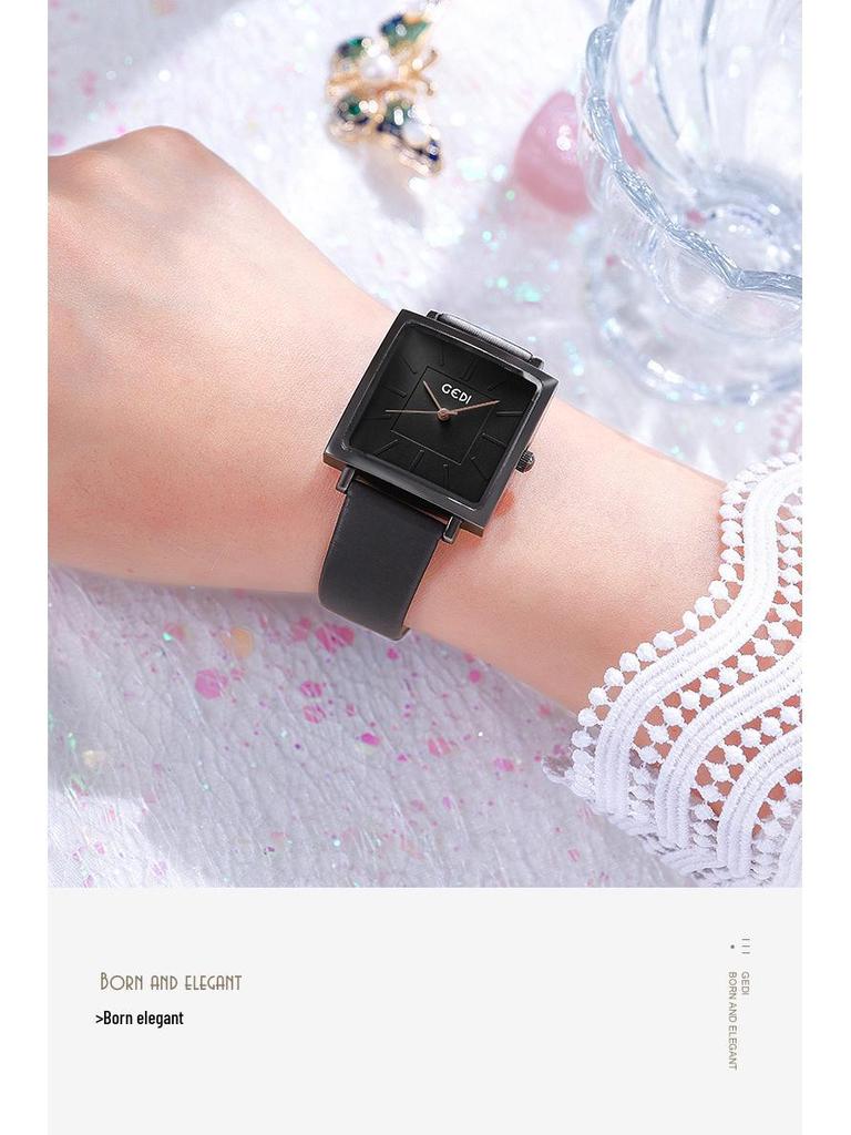 Gedi Damen Retro Großes Zifferblatt Quadratisches Lederarmband Wasserdicht Quarz Uhr mit Datum
