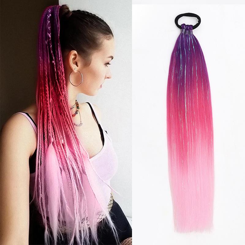 Colored Hair Extensions for Braids Ombre Ponytail Extension Colorful 18 Inch Crazy Tinsel Hair Day Accessories for Women